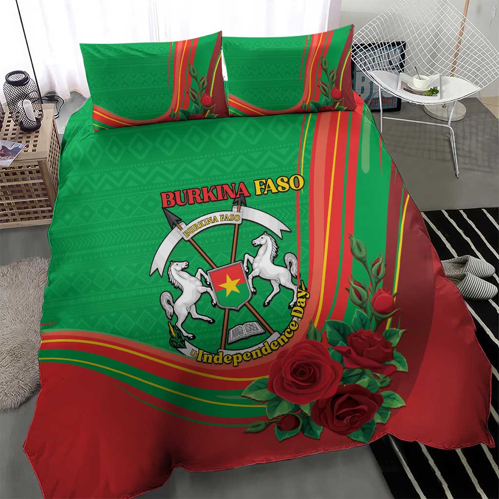 Burkina Faso Independence Day Bedding Set Coat Of Arms African Pattern