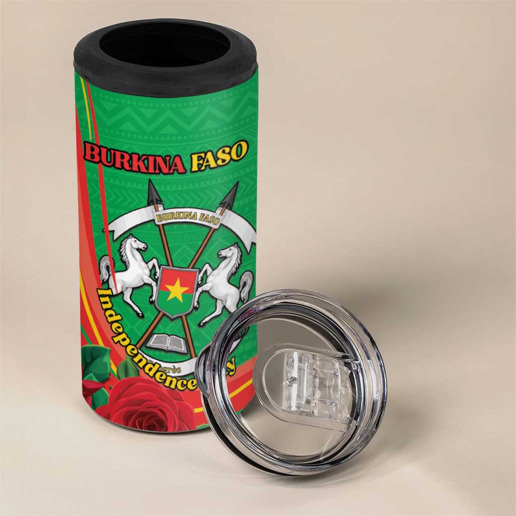 Personalised Burkina Faso Independence Day 4 in 1 Can Cooler Tumbler Coat Of Arms African Pattern