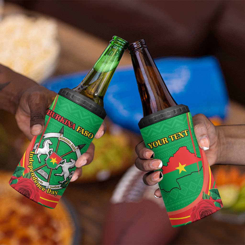 Personalised Burkina Faso Independence Day 4 in 1 Can Cooler Tumbler Coat Of Arms African Pattern