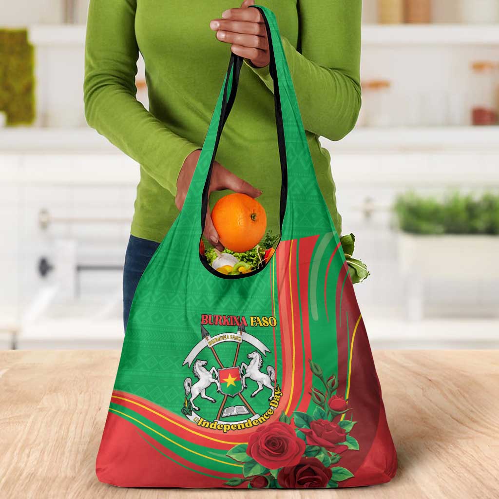 Burkina Faso Independence Day Grocery Bag Coat Of Arms African Pattern