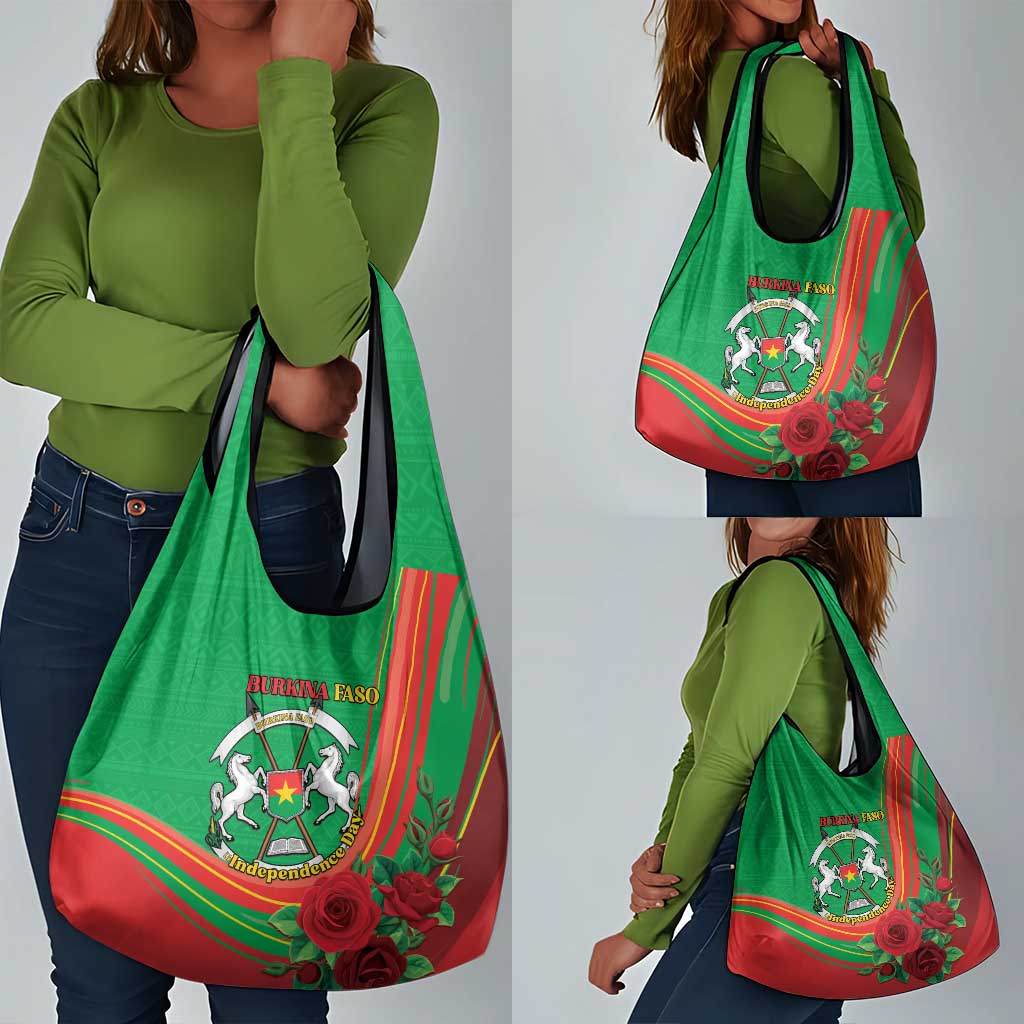 Burkina Faso Independence Day Grocery Bag Coat Of Arms African Pattern