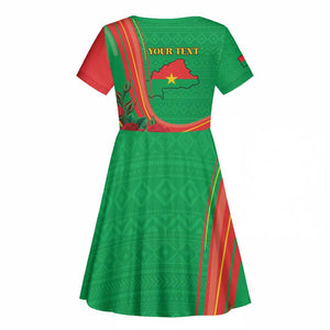 Personalised Burkina Faso Independence Day Kid Short Sleeve Dress Coat Of Arms African Pattern