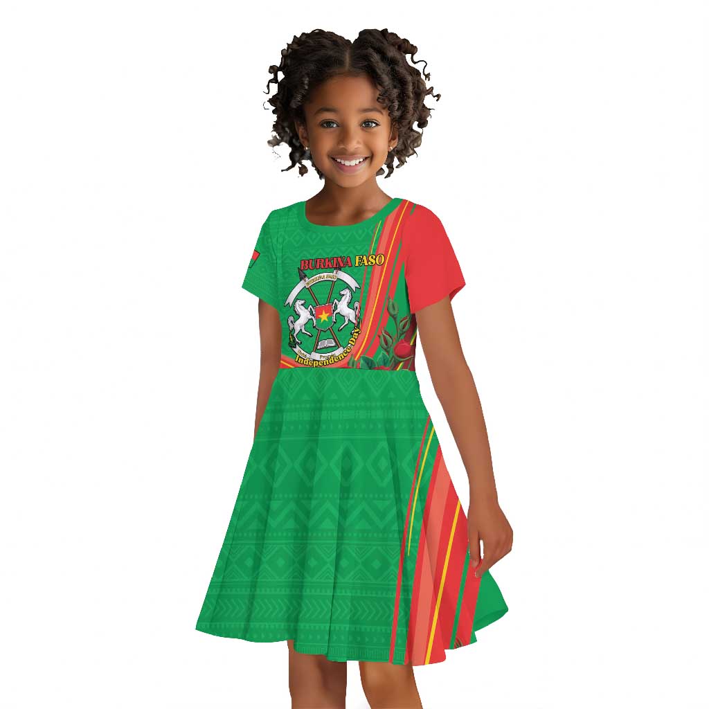 Personalised Burkina Faso Independence Day Kid Short Sleeve Dress Coat Of Arms African Pattern
