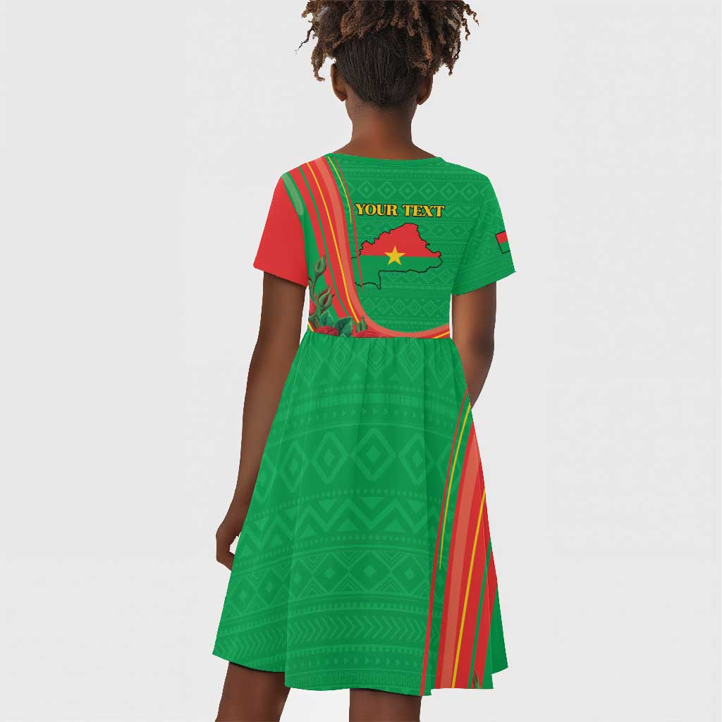 Personalised Burkina Faso Independence Day Kid Short Sleeve Dress Coat Of Arms African Pattern