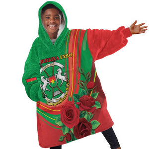 Personalised Burkina Faso Independence Day Kid Wearable Blanket Hoodie Coat Of Arms African Pattern