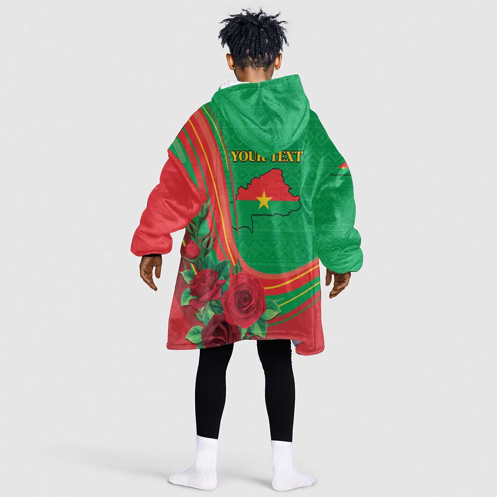 Personalised Burkina Faso Independence Day Kid Wearable Blanket Hoodie Coat Of Arms African Pattern