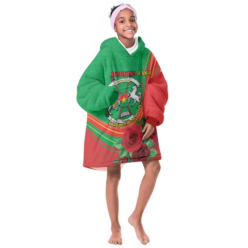 Personalised Burkina Faso Independence Day Kid Wearable Blanket Hoodie Coat Of Arms African Pattern