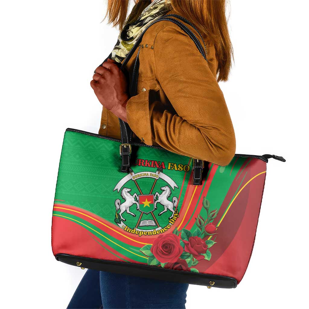 Burkina Faso Independence Day Leather Tote Bag Coat Of Arms African Pattern