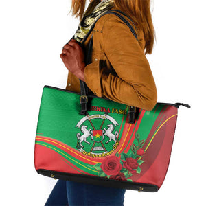 Burkina Faso Independence Day Leather Tote Bag Coat Of Arms African Pattern
