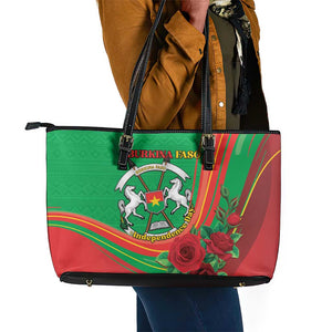 Burkina Faso Independence Day Leather Tote Bag Coat Of Arms African Pattern