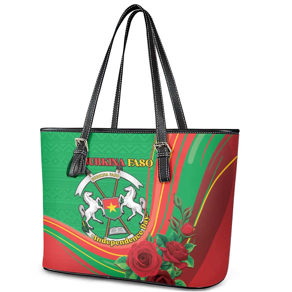 Burkina Faso Independence Day Leather Tote Bag Coat Of Arms African Pattern