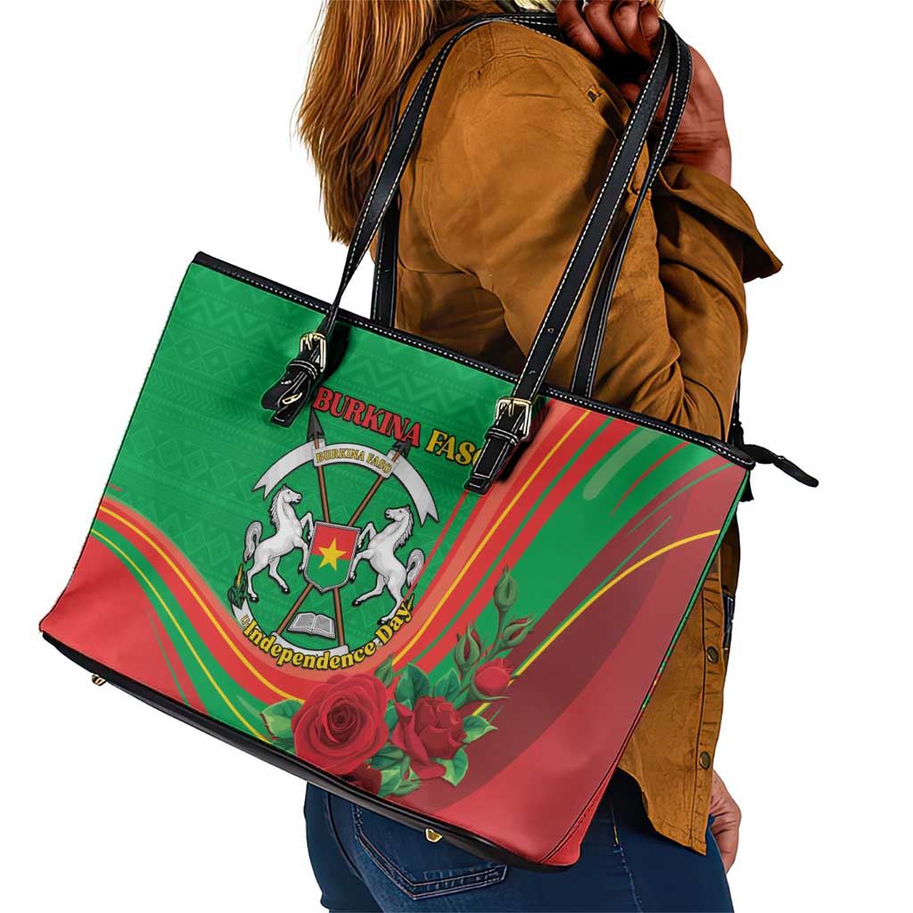 Burkina Faso Independence Day Leather Tote Bag Coat Of Arms African Pattern