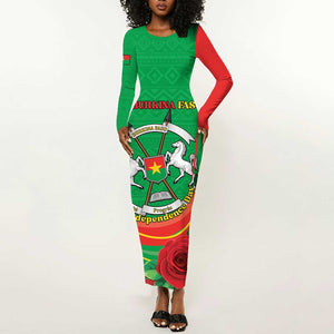 Personalised Burkina Faso Independence Day Long Sleeve Bodycon Dress Coat Of Arms African Pattern
