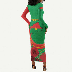 Personalised Burkina Faso Independence Day Long Sleeve Bodycon Dress Coat Of Arms African Pattern