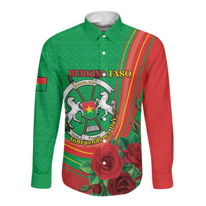 Personalised Burkina Faso Independence Day Long Sleeve Button Shirt Coat Of Arms African Pattern