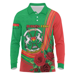 Personalised Burkina Faso Independence Day Long Sleeve Polo Shirt Coat Of Arms African Pattern