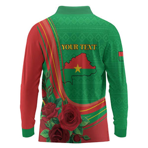 Personalised Burkina Faso Independence Day Long Sleeve Polo Shirt Coat Of Arms African Pattern