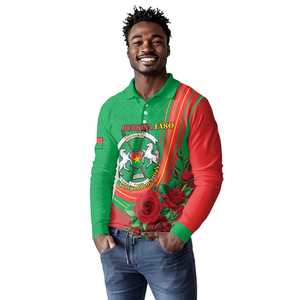 Personalised Burkina Faso Independence Day Long Sleeve Polo Shirt Coat Of Arms African Pattern