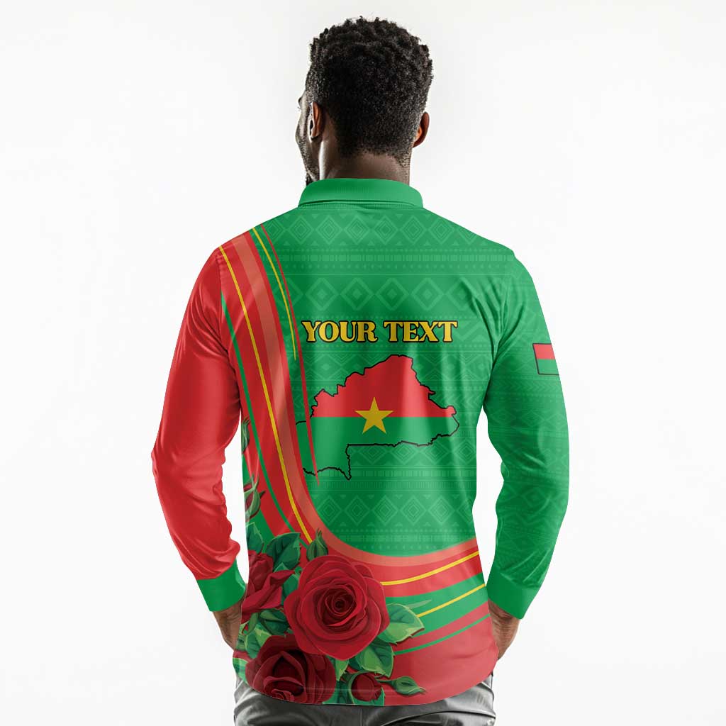 Personalised Burkina Faso Independence Day Long Sleeve Polo Shirt Coat Of Arms African Pattern