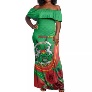 Personalised Burkina Faso Independence Day Off Shoulder Maxi Dress Coat Of Arms African Pattern