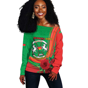 Personalised Burkina Faso Independence Day Off Shoulder Sweater Coat Of Arms African Pattern