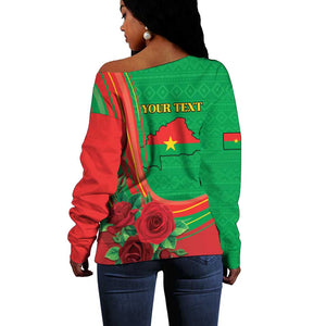 Personalised Burkina Faso Independence Day Off Shoulder Sweater Coat Of Arms African Pattern