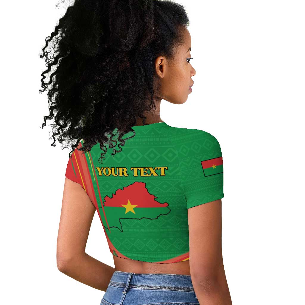 Personalised Burkina Faso Independence Day Raglan Cropped T shirt Coat Of Arms African Pattern