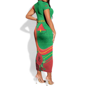 Personalised Burkina Faso Independence Day Short Sleeve Bodycon Dress Coat Of Arms African Pattern