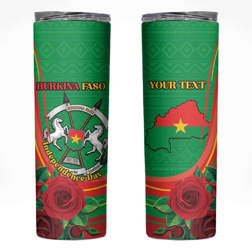 Personalised Burkina Faso Independence Day Skinny Tumbler Coat Of Arms African Pattern