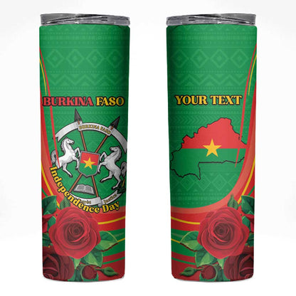 Personalised Burkina Faso Independence Day Skinny Tumbler Coat Of Arms African Pattern