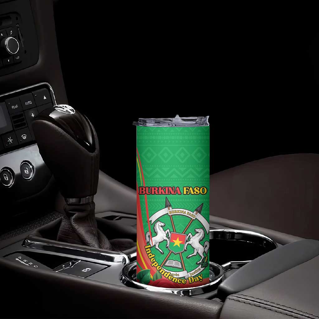 Personalised Burkina Faso Independence Day Skinny Tumbler Coat Of Arms African Pattern
