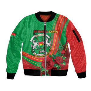 Personalised Burkina Faso Independence Day Sleeve Zip Bomber Jacket Coat Of Arms African Pattern