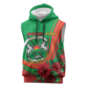 Personalised Burkina Faso Independence Day Sleeveless Hoodie Coat Of Arms African Pattern - African Pride