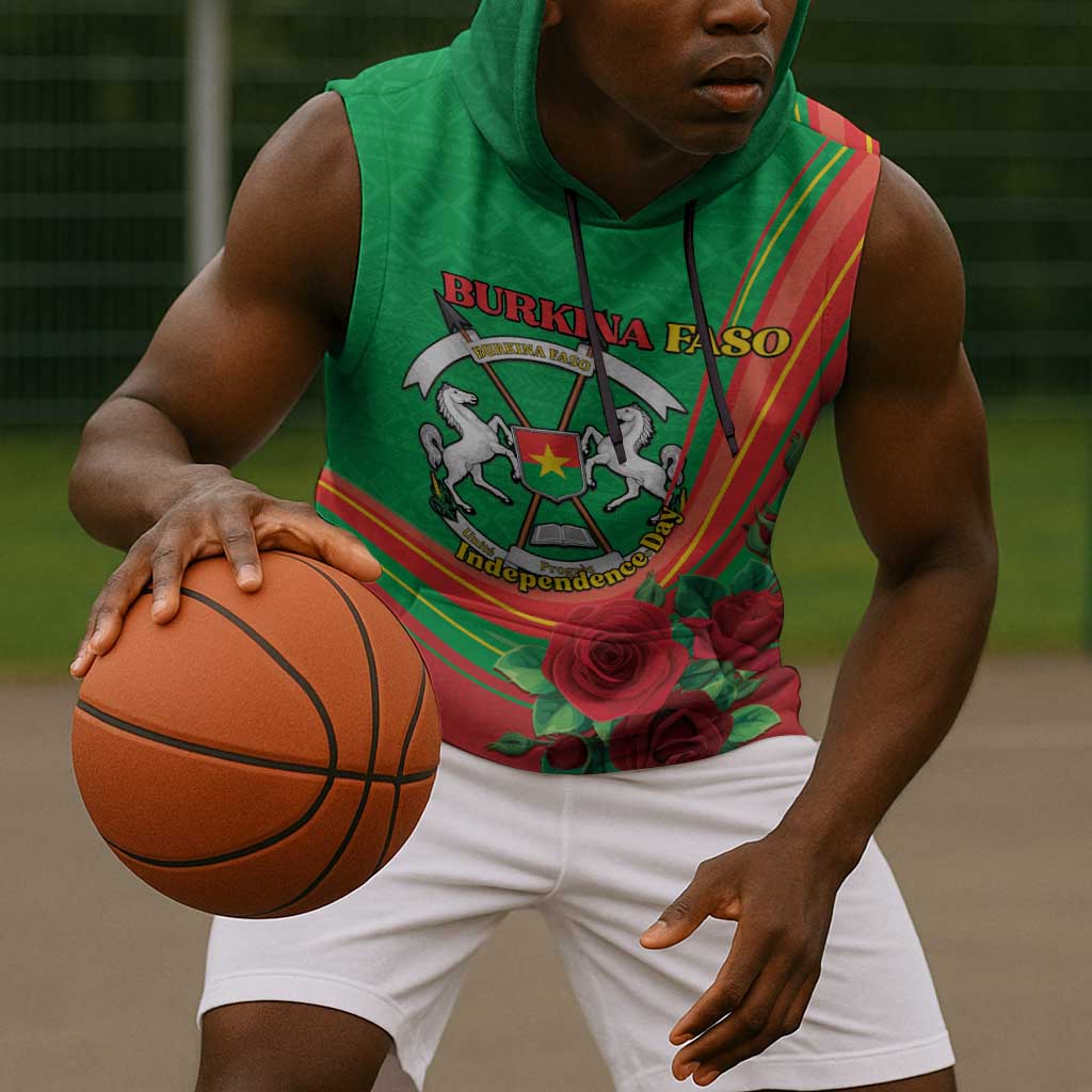 Personalised Burkina Faso Independence Day Sleeveless Hoodie Coat Of Arms African Pattern - African Pride