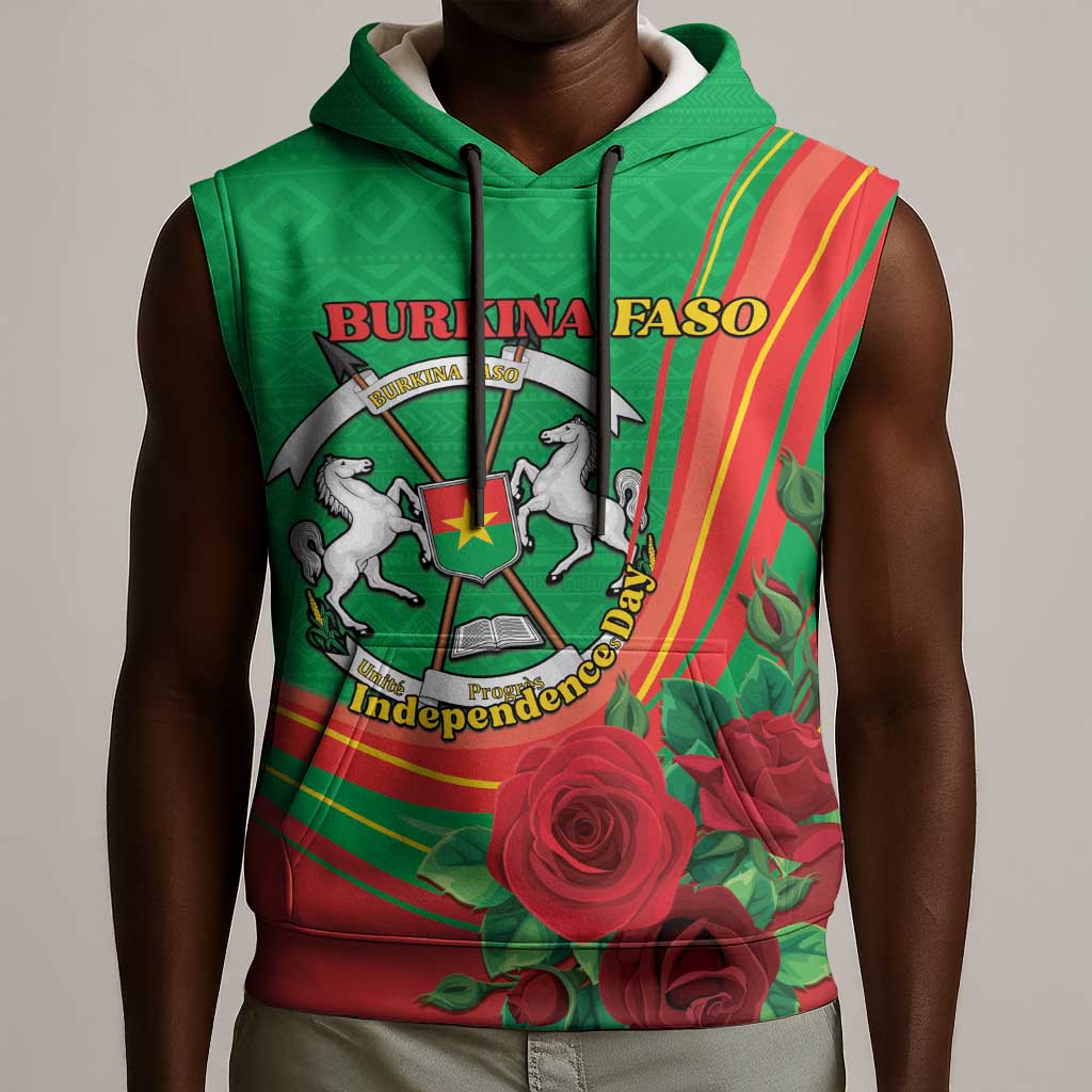 Personalised Burkina Faso Independence Day Sleeveless Hoodie Coat Of Arms African Pattern - African Pride