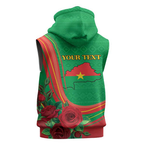 Personalised Burkina Faso Independence Day Sleeveless Zip Hoodie Coat Of Arms African Pattern - African Pride