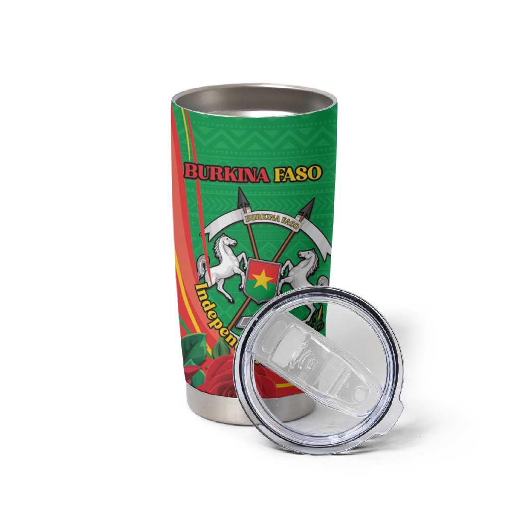 Personalised Burkina Faso Independence Day Tumbler Cup Coat Of Arms African Pattern