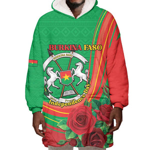 Personalised Burkina Faso Independence Day Wearable Blanket Hoodie Coat Of Arms African Pattern