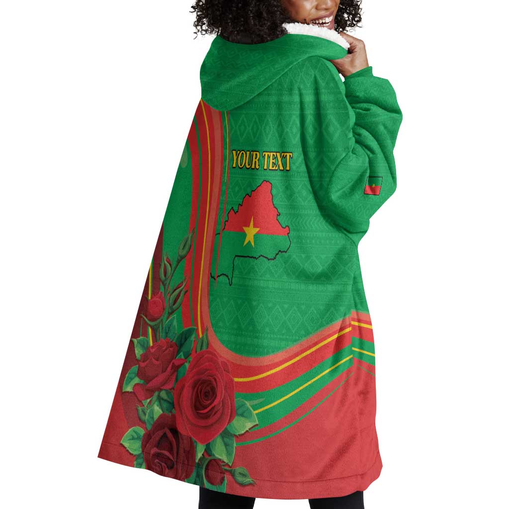 Personalised Burkina Faso Independence Day Wearable Blanket Hoodie Coat Of Arms African Pattern