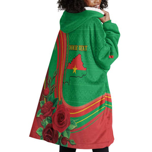 Personalised Burkina Faso Independence Day Wearable Blanket Hoodie Coat Of Arms African Pattern