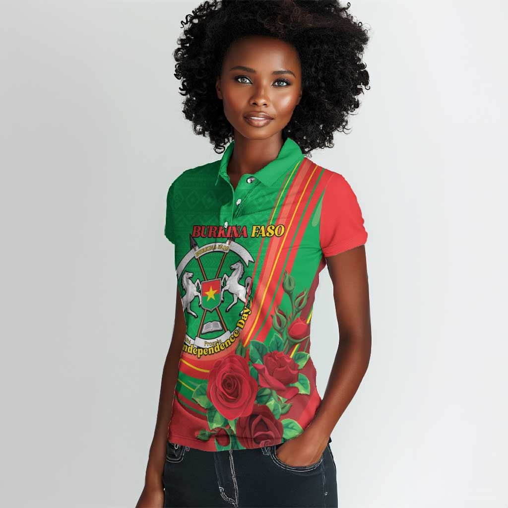 Personalised Burkina Faso Independence Day Women Polo Shirt Coat Of Arms African Pattern