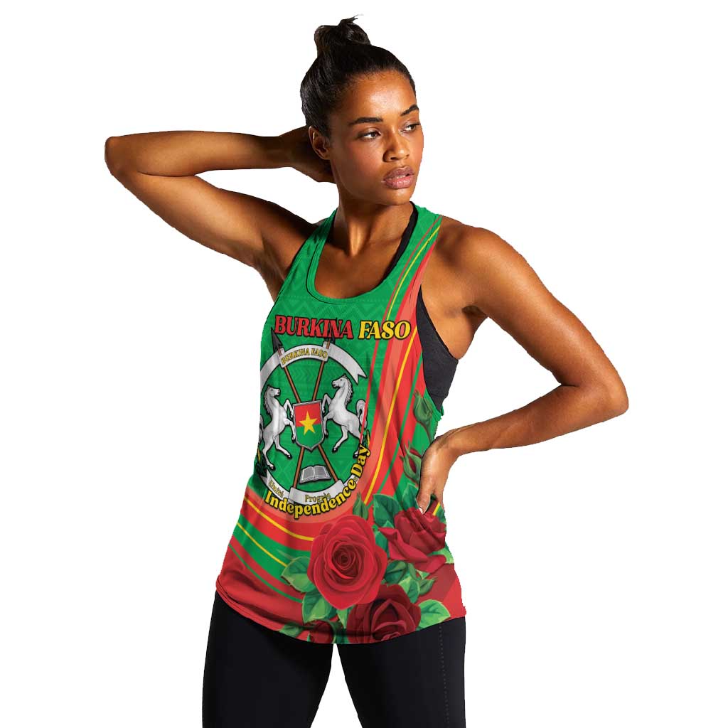 Personalised Burkina Faso Independence Day Women Racerback Tank Coat Of Arms African Pattern