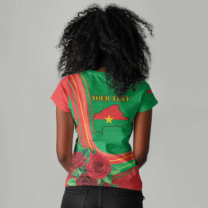 Personalised Burkina Faso Independence Day Women V-Neck T-Shirt Coat Of Arms African Pattern