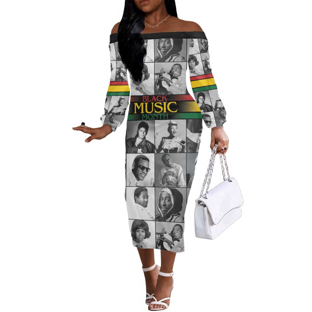 Black Music Month Legends Tribute Off The Shoulder Long Sleeve Dress