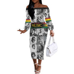 Black Music Month Legends Tribute Off The Shoulder Long Sleeve Dress