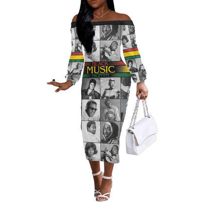 Black Music Month Legends Tribute Off The Shoulder Long Sleeve Dress