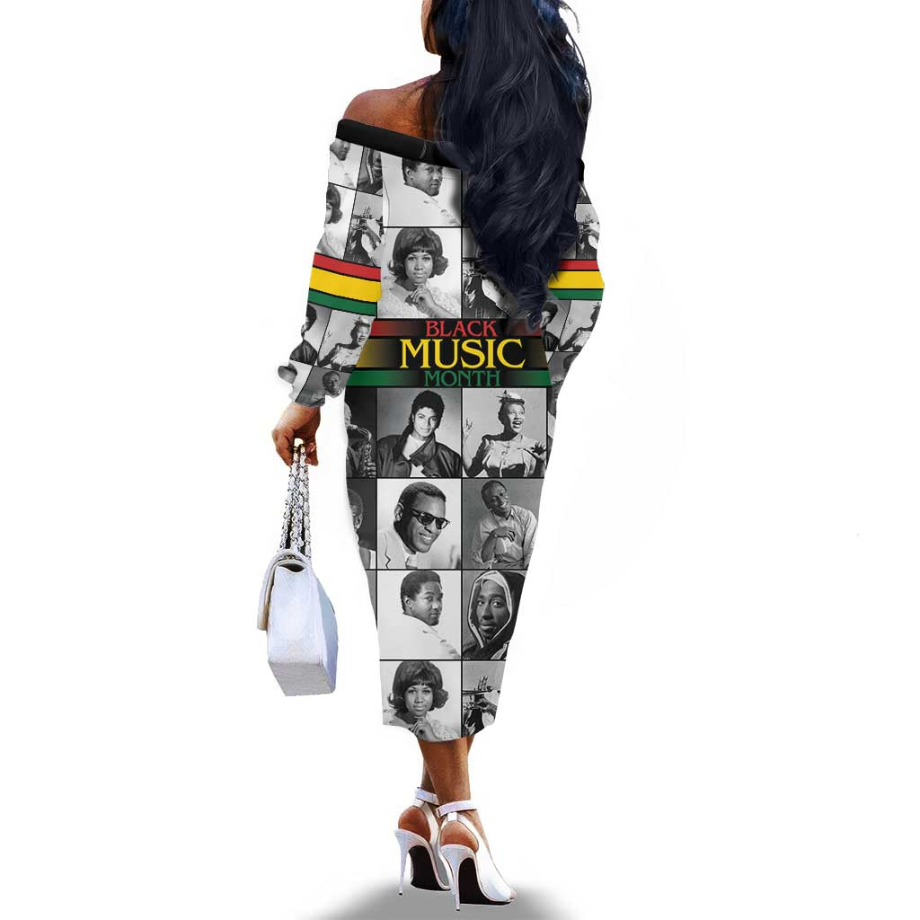 Black Music Month Legends Tribute Off The Shoulder Long Sleeve Dress