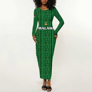Custom Malawi Football Long Sleeve Bodycon Dress Go Champions - Green - African Pride