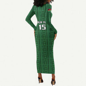Custom Malawi Football Long Sleeve Bodycon Dress Go Champions - Green - African Pride