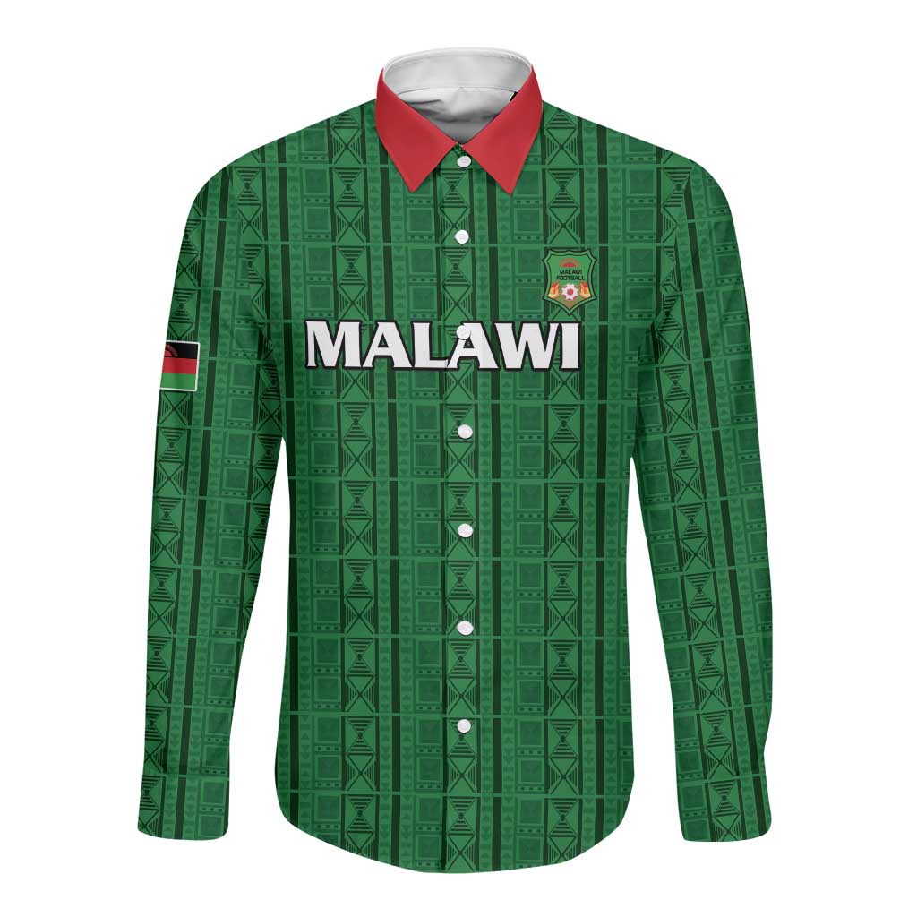 Custom Malawi Football Long Sleeve Button Shirt Go Champions - Green - African Pride